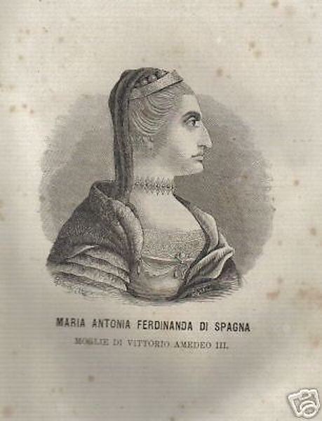 Casata Savoia, Maria Antonia Ferdinanda Di Spagna, Antica Incisione Xilografica, XIX Secolo
