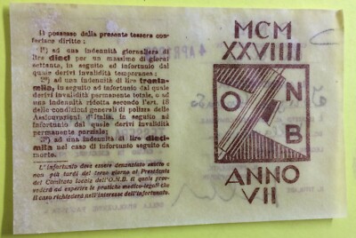 Militaria: Fascismo, ONB, Avanguardisti. Antica Tessera In Pergamena, 1929