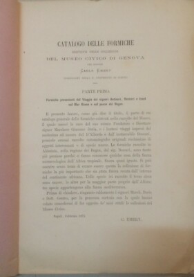 Storia Naturale: Entomologia. Le Formiche Del Museo Civico Di Genova (Emery, 1877)