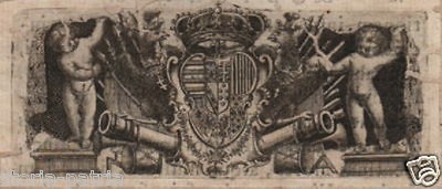 Araldica Militaria: Aquile Coronate, Ricca Allegoria, Antica Incisione Decorativa