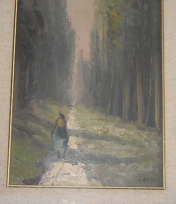 1930 1950 Paesaggio Viale Alberato Olio Su Cartoncino G. Rossi