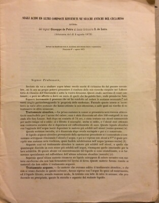 Botanica, Chimica, Ciclamino, Napoli: De Petra E De Luca, 1873. Antica Memoria.
