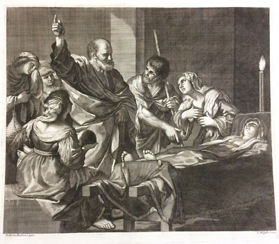 Arte: Artista Guercino, Incisore Mogalli. Antica Incisione Devozionale Biblica, XVIII Secolo