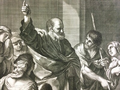 Arte: Artista Guercino, Incisore Mogalli. Antica Incisione Devozionale Biblica, XVIII Secolo