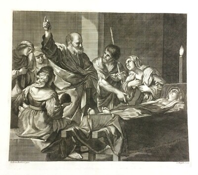 Arte: Artista Guercino, Incisore Mogalli. Antica Incisione Devozionale Biblica, XVIII Secolo