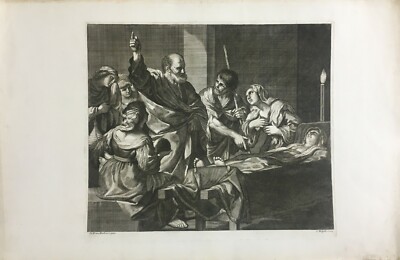 Arte: Artista Guercino, Incisore Mogalli. Antica Incisione Devozionale Biblica, XVIII Secolo