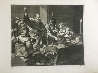 Arte: Artista Guercino, Incisore Mogalli. Antica Incisione Devozionale Biblica, XVIII Secolo