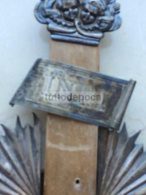 Croce Devozionale In Legno Di Noce E Applicazioni In Argento, Primo '900