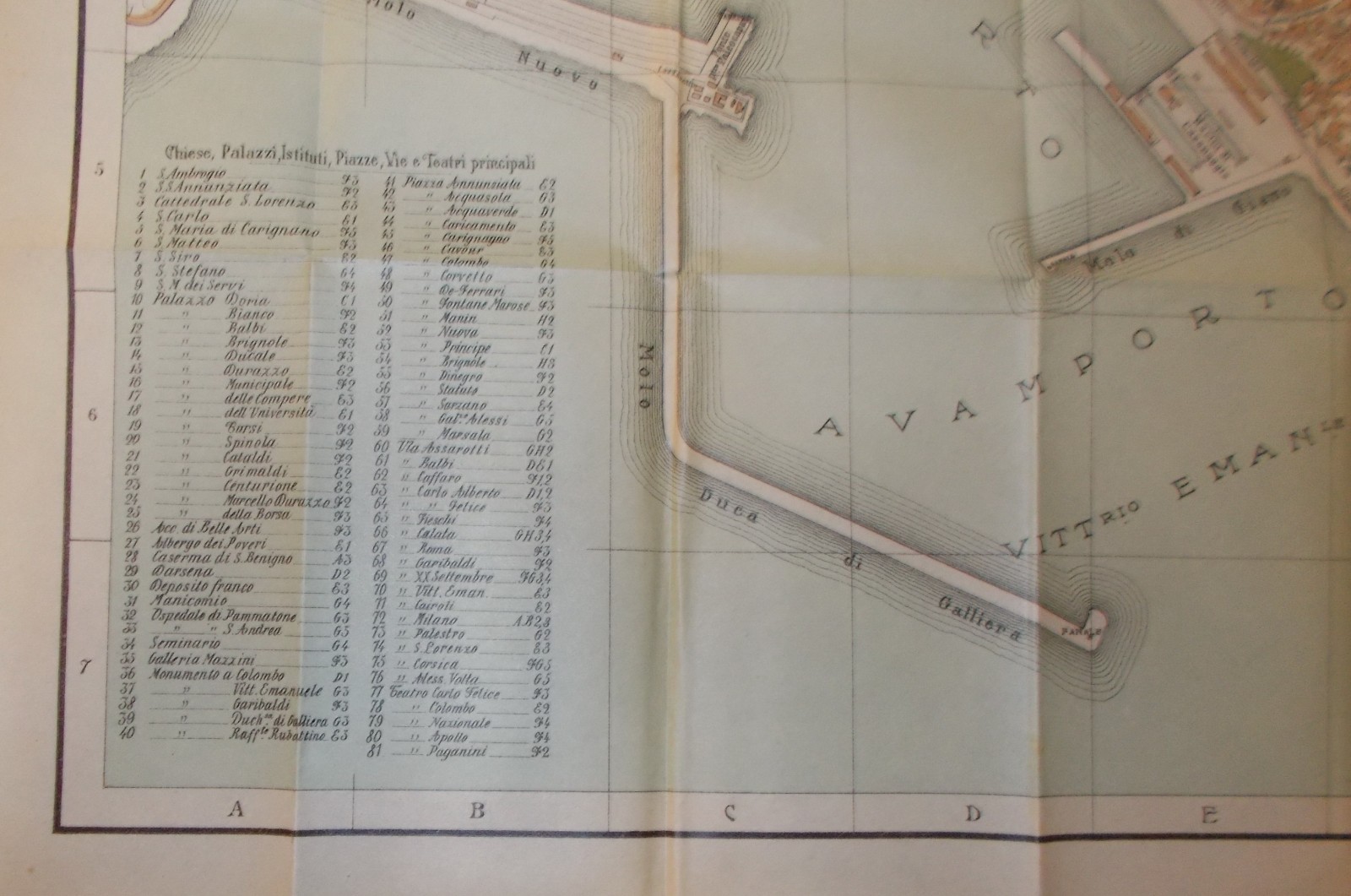 Genova: Antica Cartografia, Mappa Topografica Della Città Con Viabilità E Monumenti