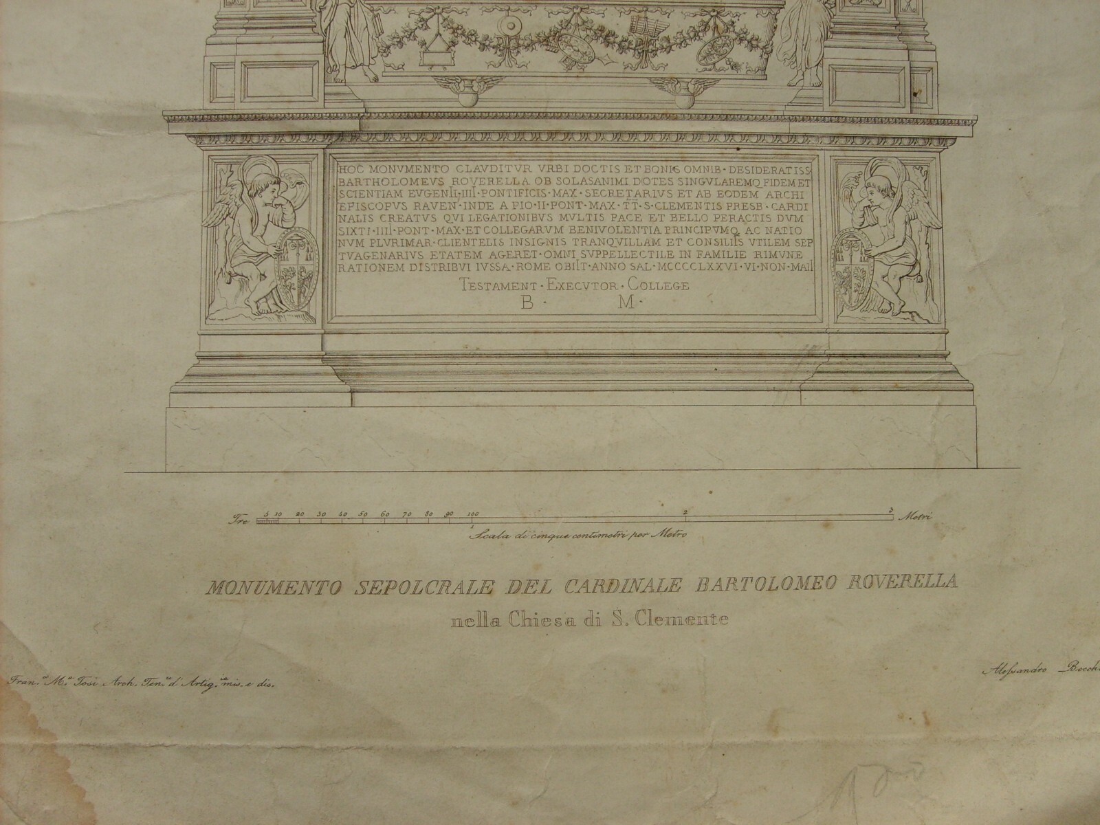 Roma, Ravenna: Cardinale Roverella. Architetto Tosi, Incisore Becchio. Rara Incisione.