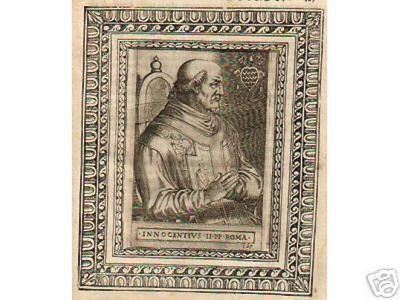 Storia Del Papato: Innocenzo II, Ritratto Di Pontefice. Incisione Del '500 E Araldica