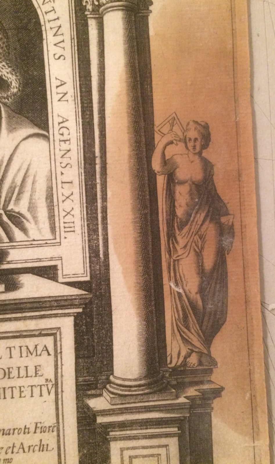 Michelangelo Buonarroti. Ritratto Dell'Artista Con Allegorie Delle Arti. Incisione All'Acquaforte
