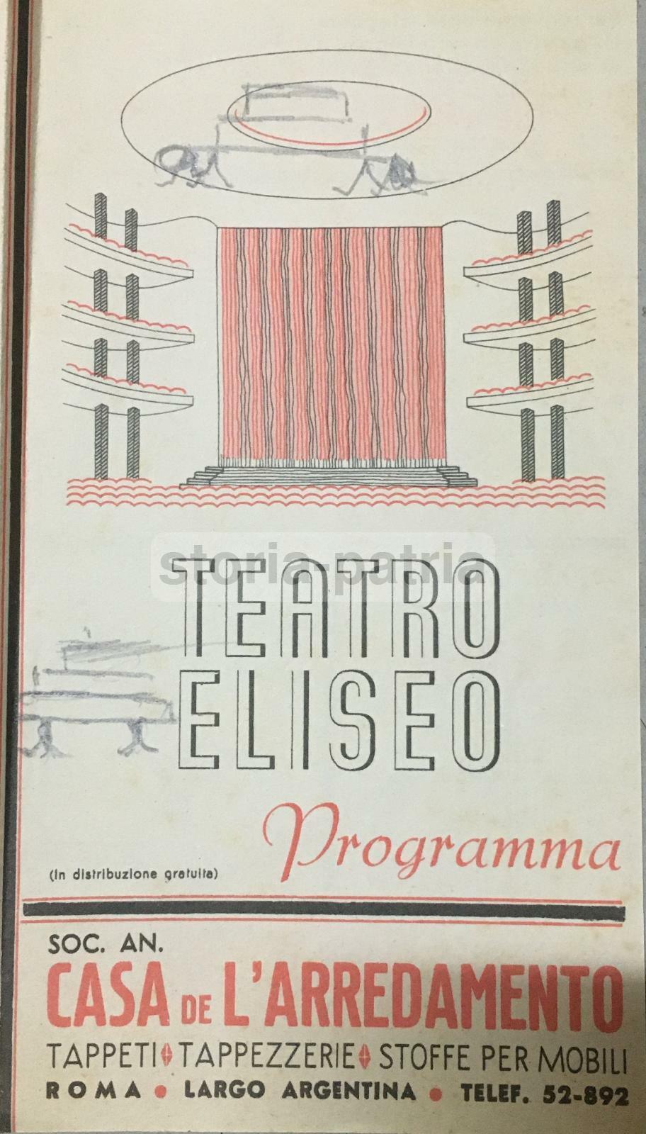 Roma: Programma Teatro Eliseo, Piccola Città Di Thornton Wilder, Elsa Merlini, Renato Cialente