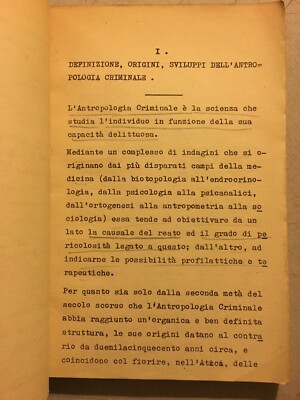 Mario Vinci, Argomenti Di Antropologia Criminale (Napoli, Anni '30)