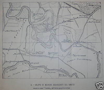 Sicilia, Meandri Del Simeto. Mappa Topografica d'Epoca
