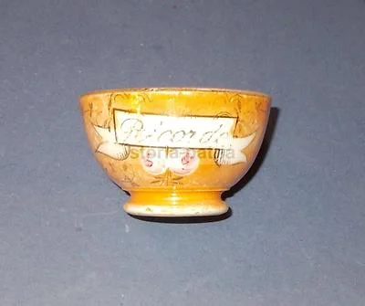 Ceramic Cup and Bowl with Floral Decoration and Souvenir Inscription, Lambrate