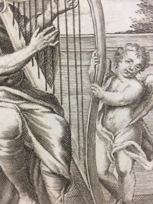 Musica, Strumenti Musicali, Arpa: Antica Stampa Biblica Di Nicola Guttierez
