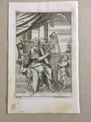 Musica, Strumenti Musicali, Arpa: Antica Stampa Biblica Di Nicola Guttierez