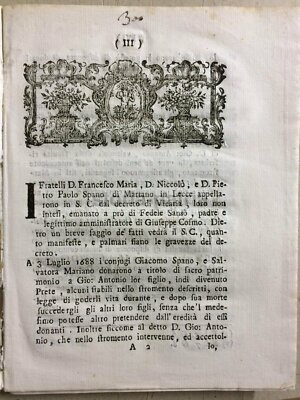 Puglia, Salento: Martano (Lecce). Vertenza Giuridica E Notarile   Spano, Sansò, Tontolo (1782)