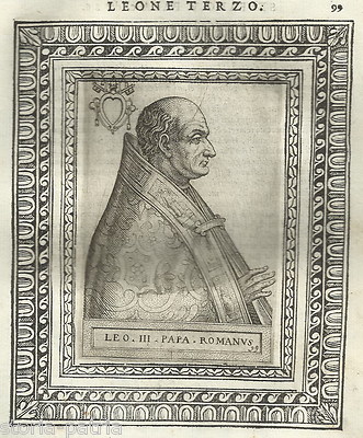 Storia Del Papato: Ritratto Di Papa Leone III, Antica Incisione