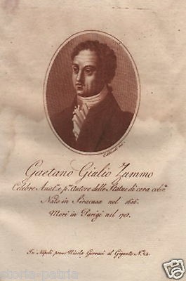 Sicilia, Siracusa, Medicina, Gaetano Giulio Zummo, Anatomico E Ceroplastico, Incisione XIX Secolo, Ritratto