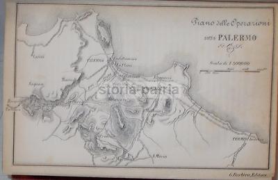 Sicilia, Palermo: Antica Mappa Topografica Del Risorgimento   Garibaldi, Misilmeri, Sagana