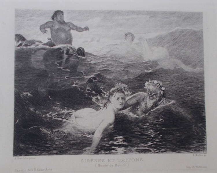 Sirene E Tritone: Incisione Originale Di L. Muller (da A. Boeklin)