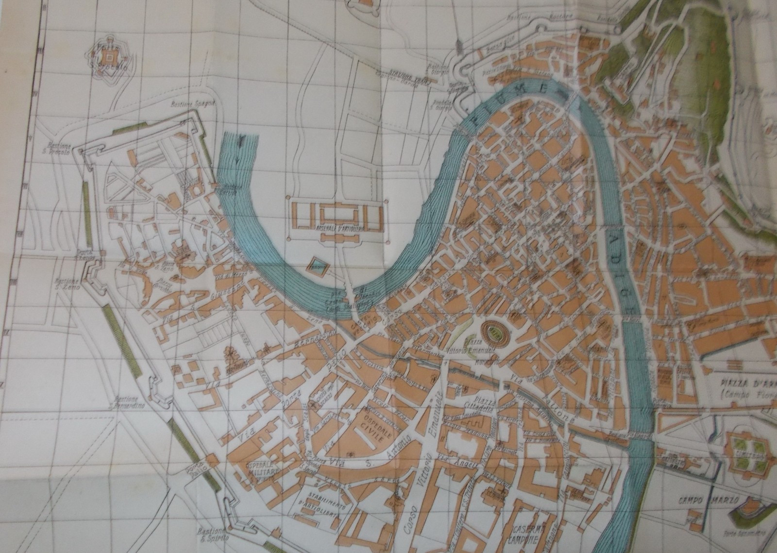 Veneto   Verona: Antica Cartografia E Mappa Topografica Con Viabilità, Alberghi E Teatri