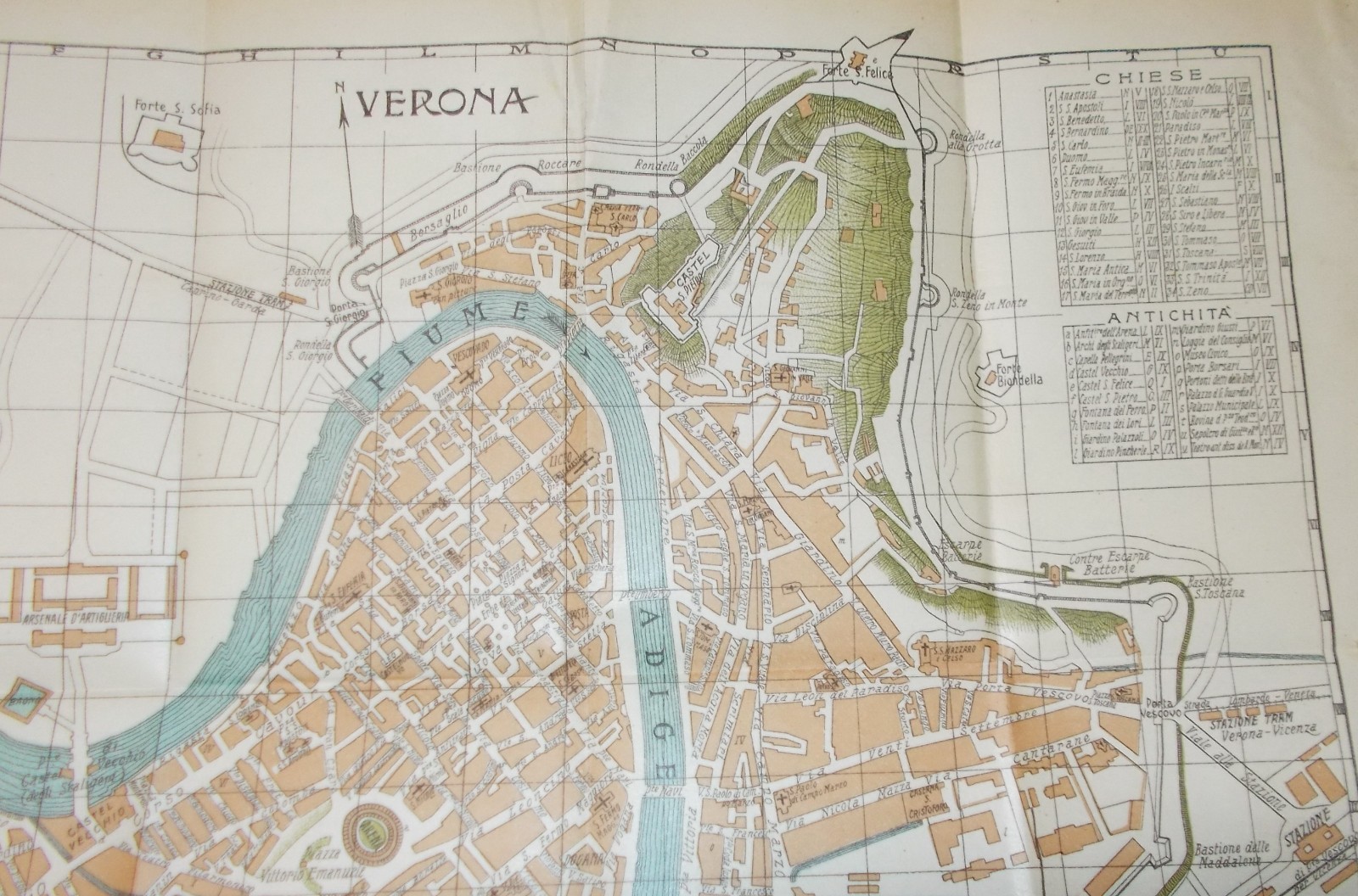 Veneto   Verona: Antica Cartografia E Mappa Topografica Con Viabilità, Alberghi E Teatri
