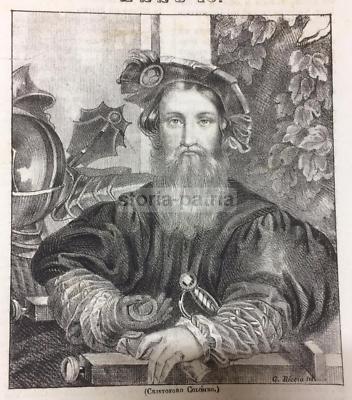 Cristoforo Colombo, Ritratto Litografico Originale Di G. Riccio, 1843