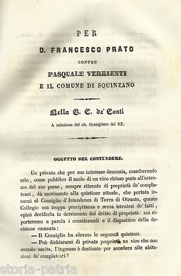 Puglia, Salento, Squinzano: Rara Allegazione Giuridica Di Ciro Moschitti, 1852