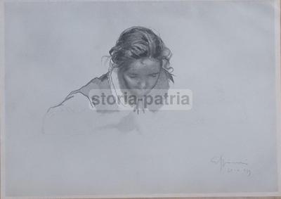 Arte In Puglia: Gaetano Spinelli, "Bimba Che Scrive". Stampa d'Epoca, 1939