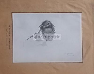 Arte In Puglia: Gaetano Spinelli, "Bimba Che Scrive". Stampa d'Epoca, 1939