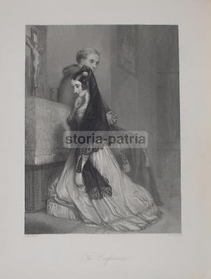 Interno Di Chiesa, Illustrazione Artistica: La Confessione   Herbert E Austen, 1847