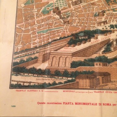 Roma: Grande Mappa Topografica, Tramway E Monumenti