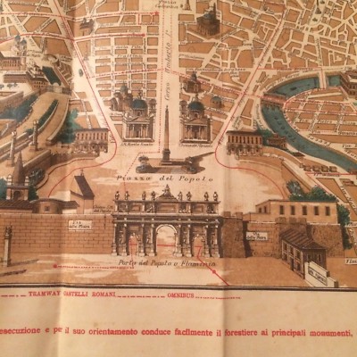 Roma: Grande Mappa Topografica, Tramway E Monumenti