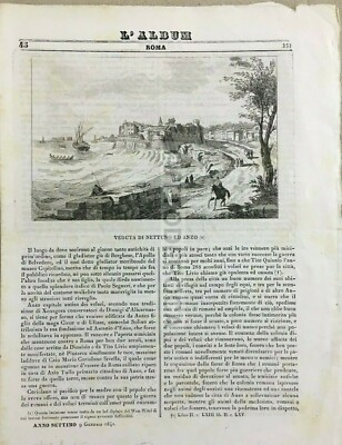 Lazio, Dintorni Di Roma: Nettuno E Anzio. Antica Incisione, Veduta Del 1841