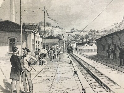 Piemonte, Torino, Superga: Ferrovia, Treni, Funicolare, 1884. Tre Stampe Antiche, Agudio