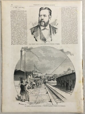 Piemonte, Torino, Superga: Ferrovia, Treni, Funicolare, 1884. Tre Stampe Antiche, Agudio