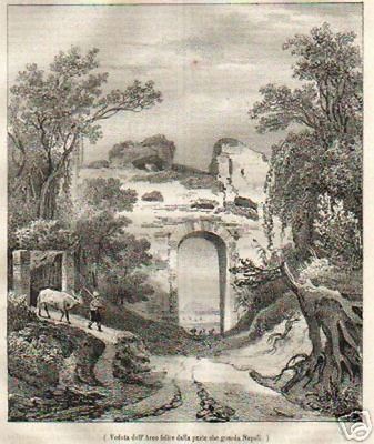 Campania, Napoli, Arco Felice: Animata Veduta Dell'800, Litografia Da Collezione