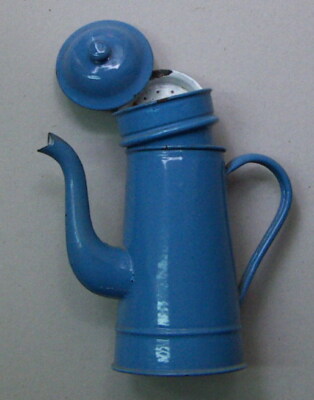 Caffettiera Decorativa In Latta Smaltata Celeste