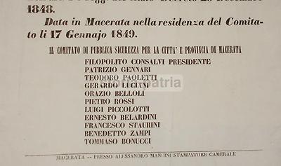 Politica, Elezioni, Risorgimento, Marche, Macerata: Piccolotti, Belardini, Zampi, 1849