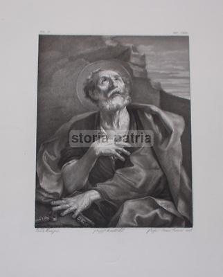 Guido Reni: San Pietro Penitente. Antica Stampa Devozionale, Incisione Di Cesare Ferreri