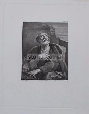 Guido Reni: San Pietro Penitente. Antica Stampa Devozionale, Incisione Di Cesare Ferreri