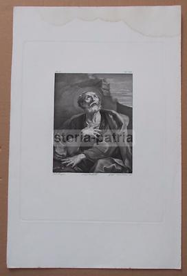 Guido Reni: San Pietro Penitente. Antica Stampa Devozionale, Incisione Di Cesare Ferreri