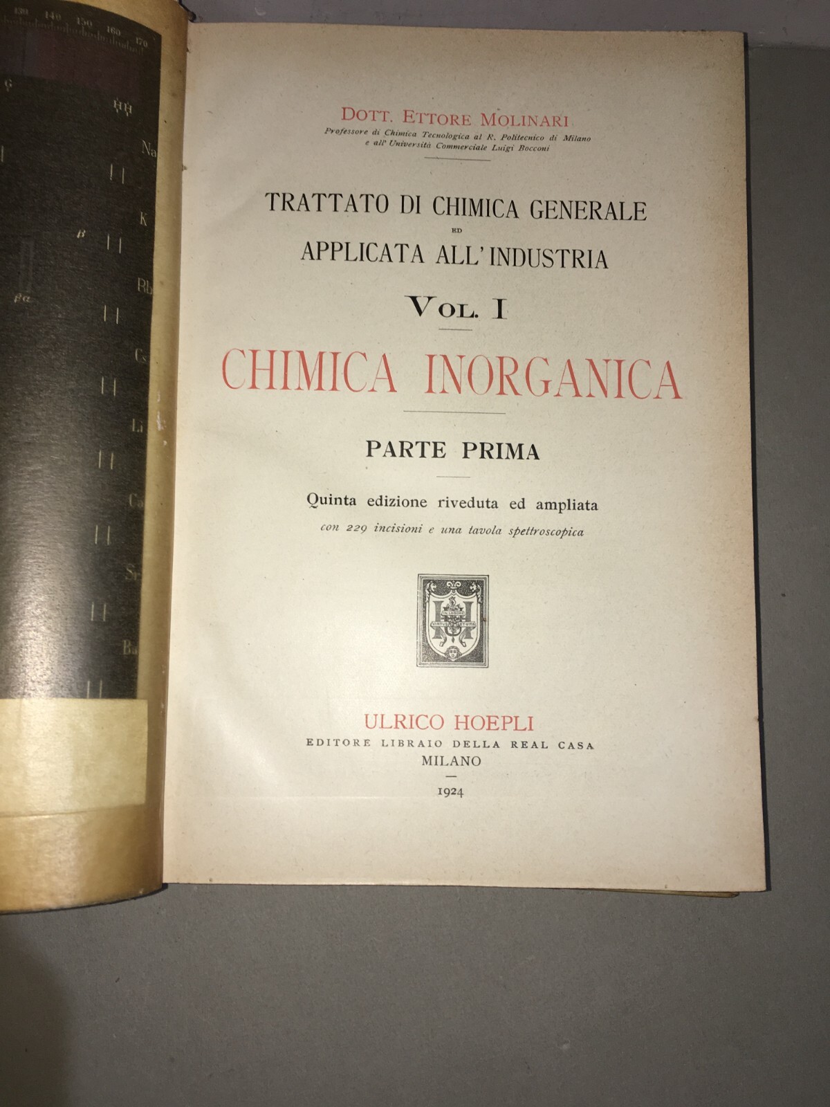 Chimica Organica E Inorganica: Antica Edizione Hoepli, Molinari, 4 Volumi Illustrati
