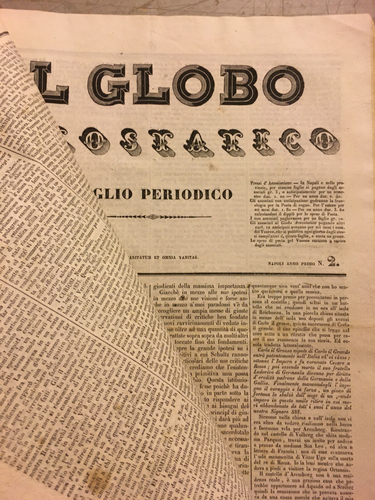 Napoli: Antico Raro Periodico Il Globo Aerostatico, Pier Angelo Fiorentino, 1835 36