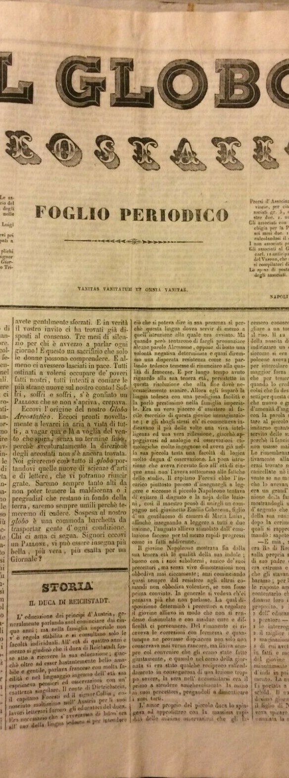 Napoli: Antico Raro Periodico Il Globo Aerostatico, Pier Angelo Fiorentino, 1835 36