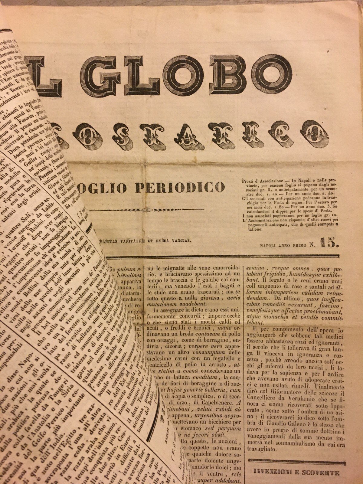 Napoli: Antico Raro Periodico Il Globo Aerostatico, Pier Angelo Fiorentino, 1835 36