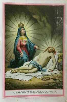 Molise, Castelpetroso: Antique Popular Devotional Print of Our Lady of Sorrows, Lito Mazzoni